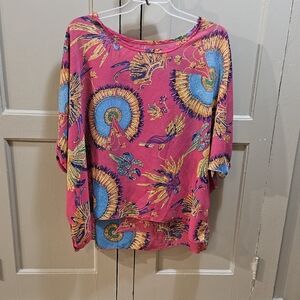BNWOT - Oversized Women's Floral Print Scoop Neck Top - Pink/Blue/Yellow
